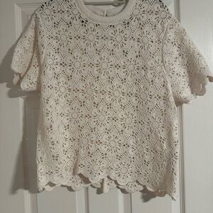 NWT Abercrombie & Fitch Crochet-Style Floral Lace Tee Cream XL